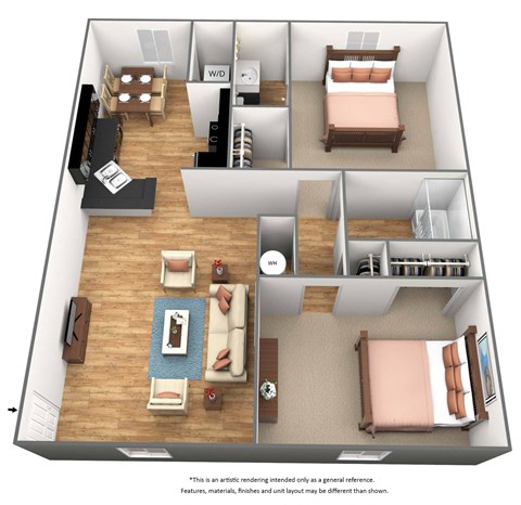 2 bedroom 2 bathroom floor plan D at Park Place Apartments, Louisville, Kentucky